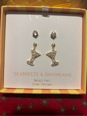 CHEERS! NIB Leith Gold-Tone Cubic Zirconia Crystal Earrings Duo